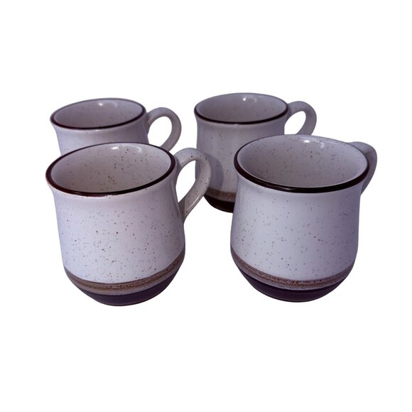 4 Vtg REGO Japan Stoneware Coffee Mugs Brown Speckled Cups Restaurant Ware E654 - Picture 1 of 4